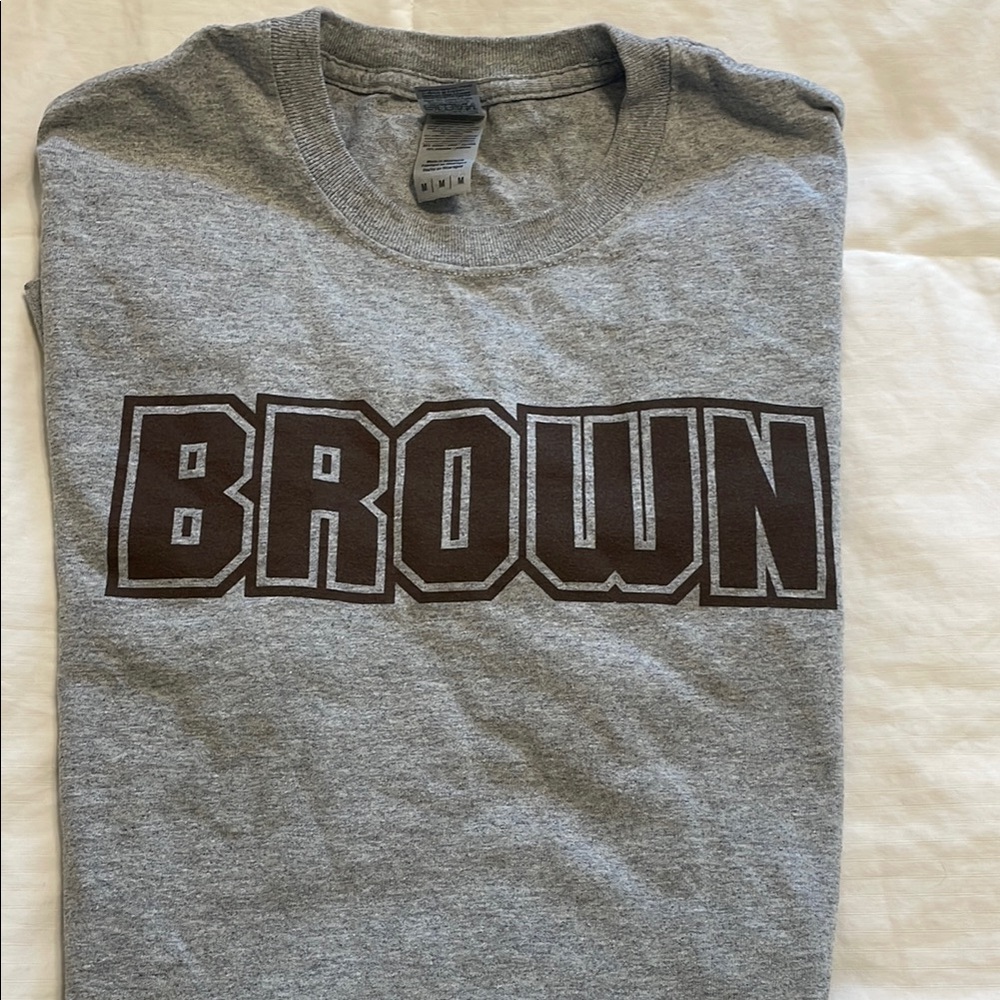 Gray and Brown Short Sleeve Tee with Bold Graphic
